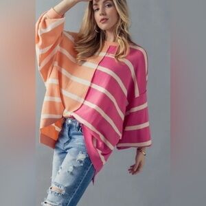 Pink and Orange Striped Pullover medium/ large